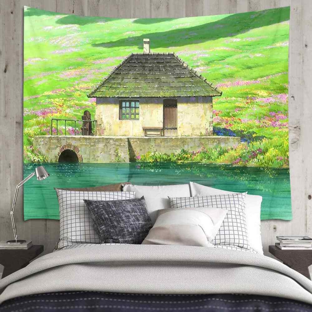Green Lawn Flowers 3D Wall Hang Cloth Tapestry Fabric Decorations Decor-image